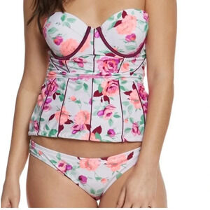 Betsey Johnson Rose Floral Bustier Peplum Swim Tankini Top & Bottom Size M NWT